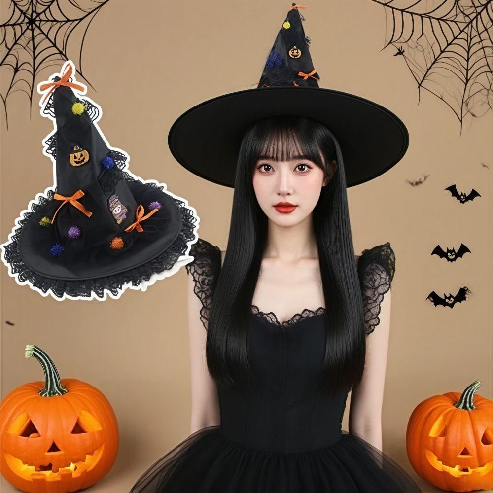New Lightweight Halloween Witch Hat Breathable Lace Edge Wizard Cap Dark Style Cosplay Top Hat Party Holiday Decorations