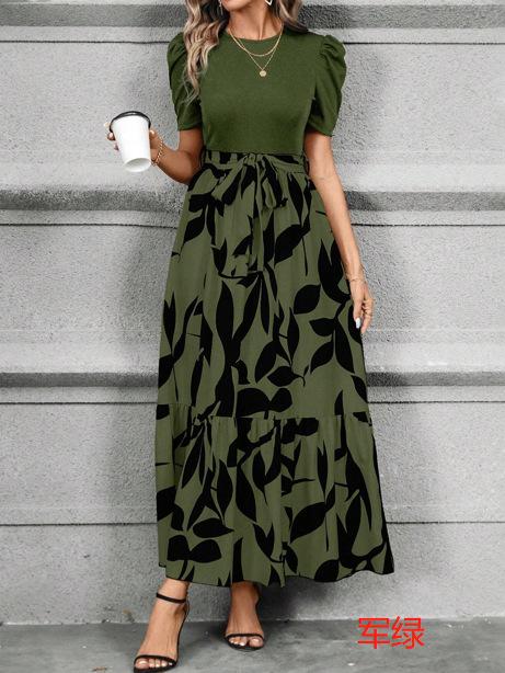 2025 Amazon cross-border exclusive for European and American women's clothing, flower printing, high waist fashion and elegant temperament dress