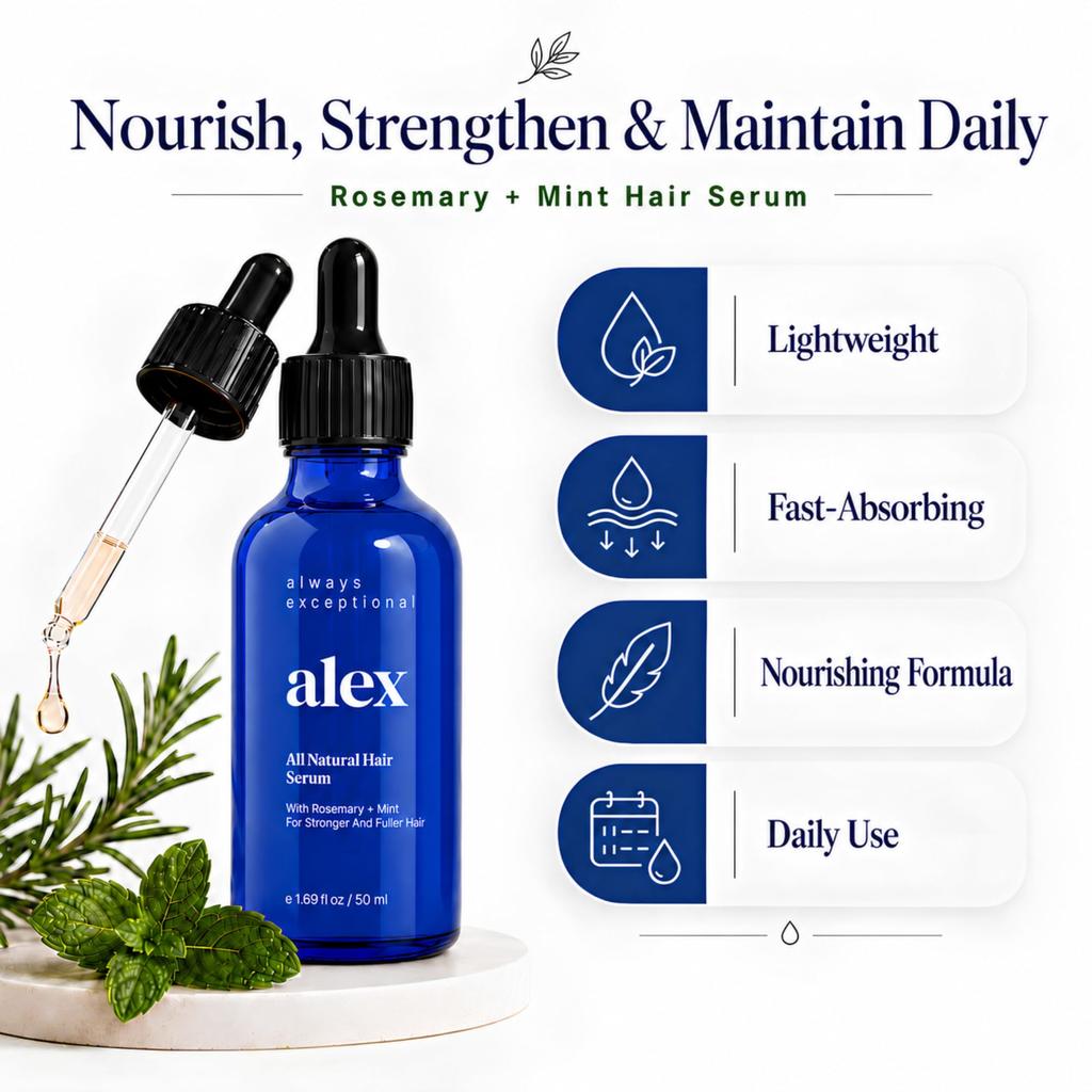 Always Exceptional ALEX Hair Serum Oil | Daily Maintenance and Strengthening | with Rosemary and Mint | For All Hair Types | 50ml