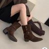 2025 autumn and winter new round head belt buckle thick heel Martin women's short boots knight women's boots
