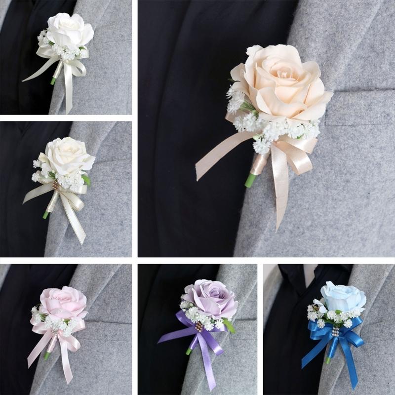 6 Stück Realistischer Seidenblumen-Anstecker Hohe Simulation Seidenrosen-Ansteckblume für Bühnenauftritte und Hochzeitsfeiern