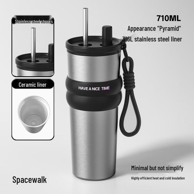 TLAKEHO 710mL Ceramic Lined Dual-Drink Insulated Tumbler