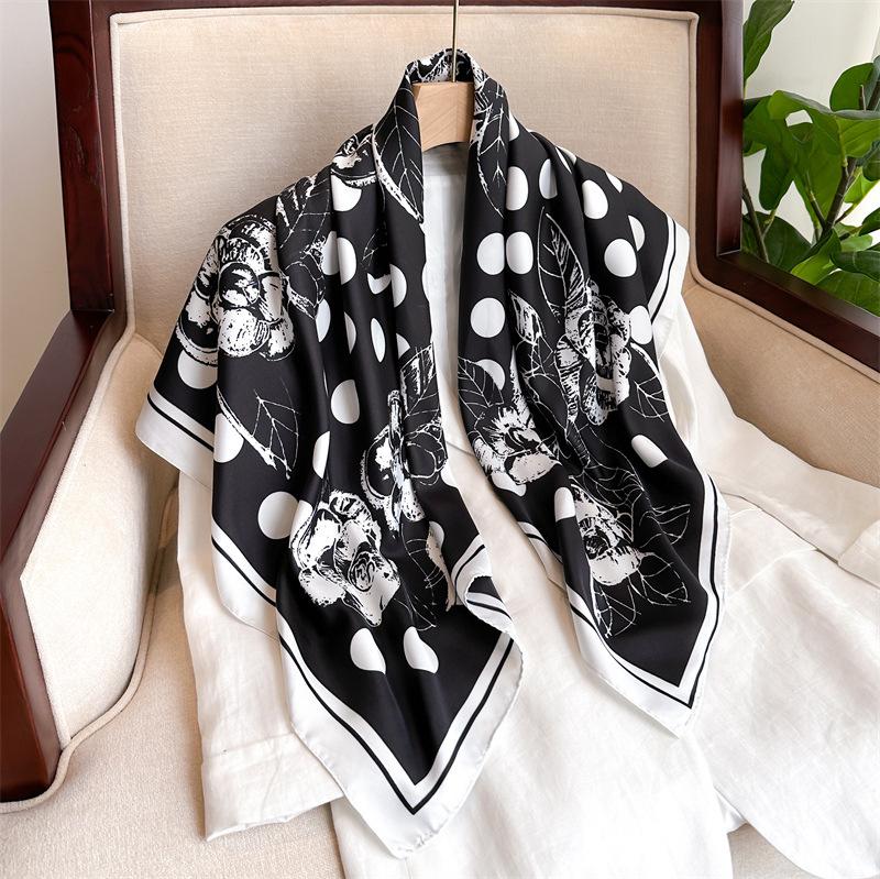 Silk scarf Korean version polka dot fashion scarf twill square scarf 91cm simple light luxury temperament sun protection shawl headscarf women