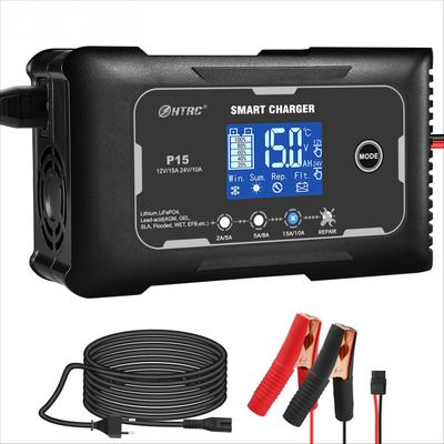 Nabíječka autobaterií P15 12V-24V 35A/25A/20A/15A/10A s LCD displejem, automatická pulzní oprava pro olověné a lithiové baterie Lifepo4 AGM