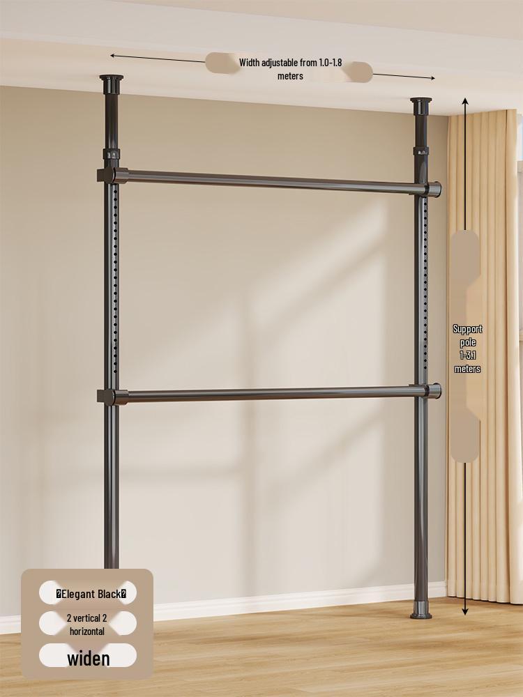Floor-Standing Clothes Rack: Bedroom Hanger, Retractable Drying Rod, Coat & Hat Rack.