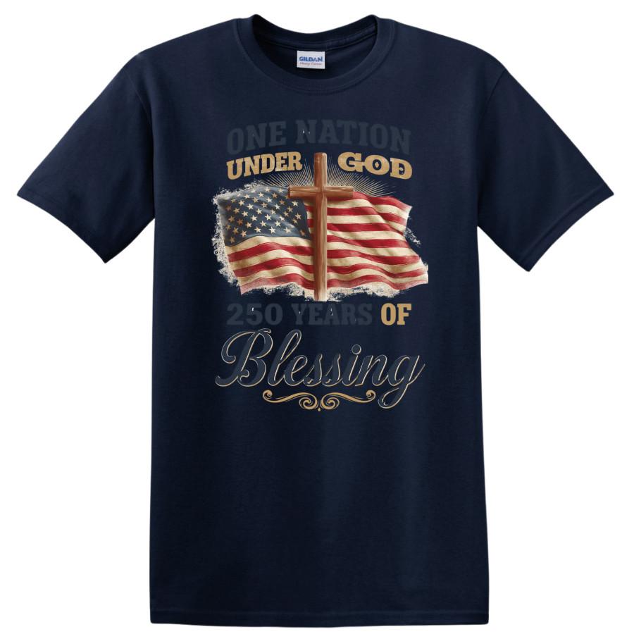 One Nation Under God T Shirt American Flag Cross 250 Years Of Blessing Faith Tee M