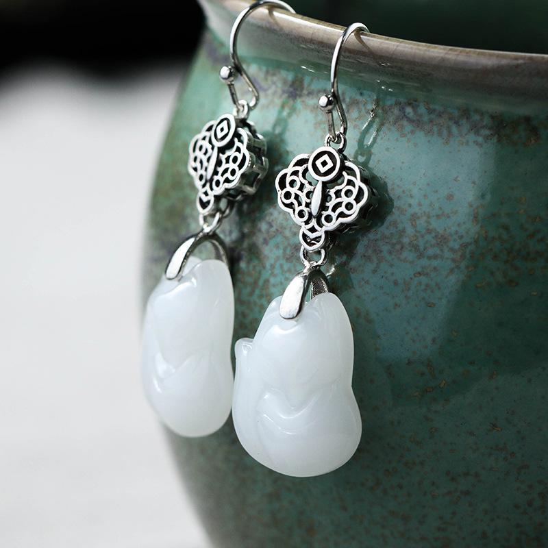 Aier Yuanyuan Taiyin Inkrustowane Imitacją Jadeitu Hetiańskiego Retro Wiszące Kolczyki - Chiński Styl Dodatki do Hanfu i Cheongsamu.