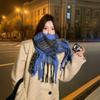 Zhang Ruonan scarf high-end women's autumn and winter blue fashion versatile warm scarf Korean plaid