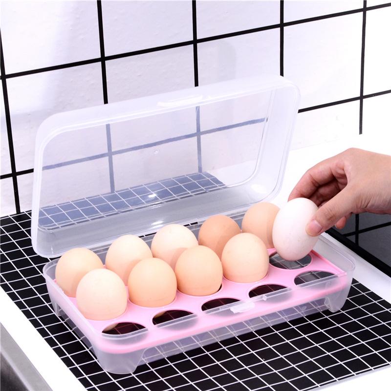 15 Grid Egg Storage Box Egg Box Tray with Lid Drawer Egg Carton PP Cases Refrigerator Cases Compartment Storage Egg Rack Support