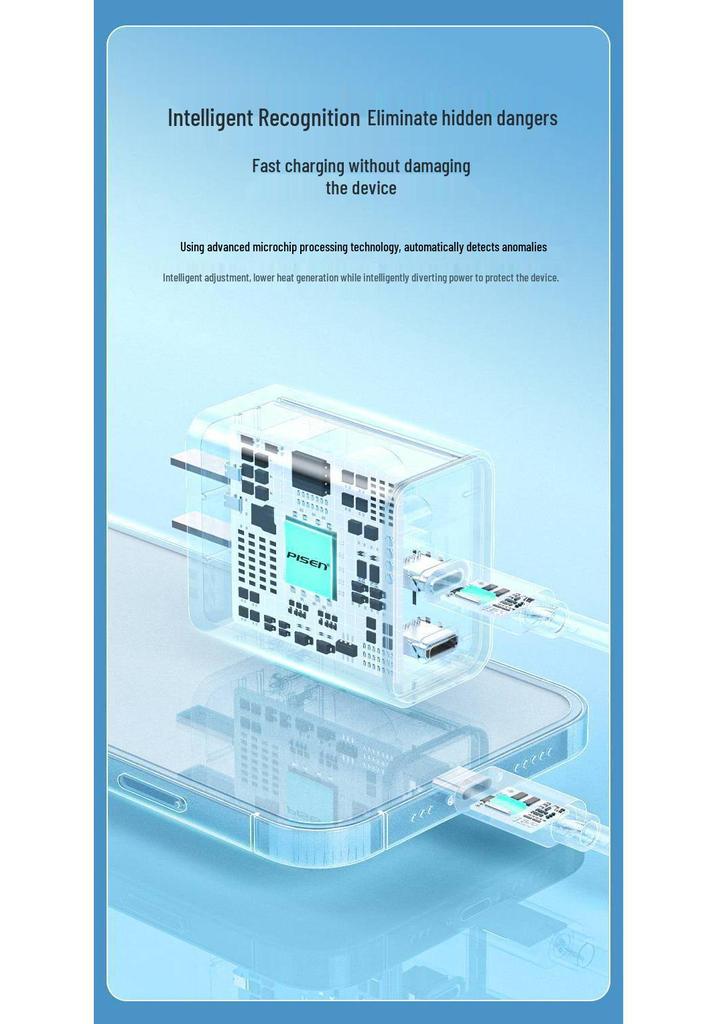 PISEN 35W Dual-Port Type-C Charger for iPhone 16 Pro Max Fast Charging with 15 Multi-Port and 20 Charging Set.