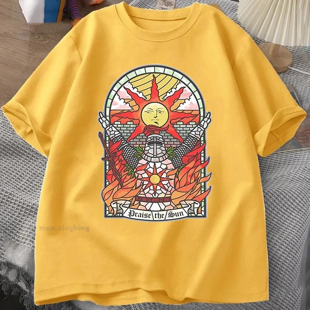 

Мужская футболка Dark Souls Church of the Sun Футболки для молодежи Praise the Sun Новые летние футболки из хлопка Модная одежда Футболки большого размера S