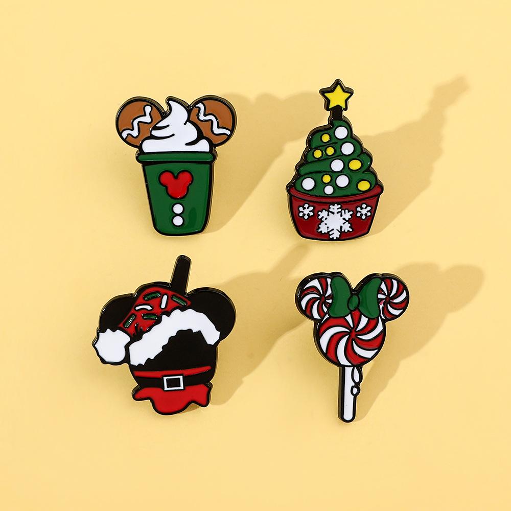 Cute cartoon personality creative Christmas Mickey head brooch candy cake modeling Christmas tree Mickey Mouse badge