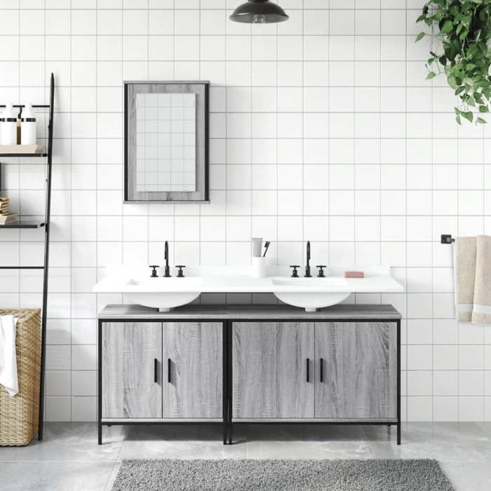 VidaXL Ensemble De Meubles De Salle De Bain 3 Pcs Sonoma Grey, Bathroom Cabinet, Bath Cabinet, Vanity Unit of 3214793