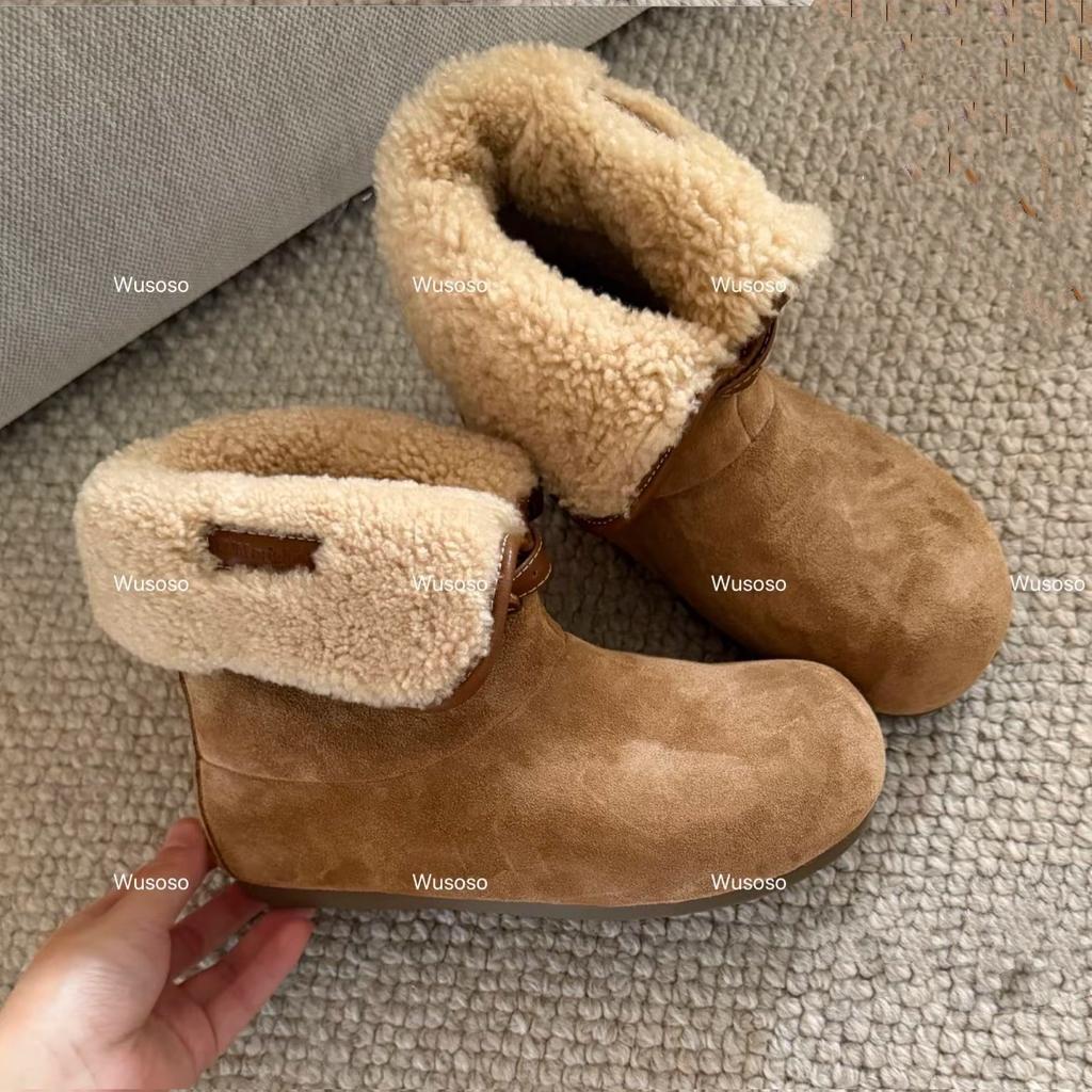Women's fashion lightweight soft sole winter warm fur one snow boots padded wool lining non-slip casual sports cotton boots Le Fu shoes
