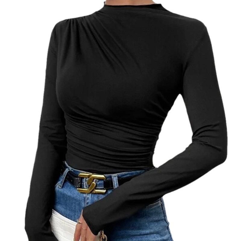 Solid Color Slim Fit Long Sleeved T-shirt for Women's Top