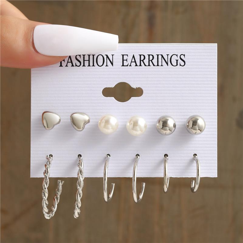 Silver Color Butterfly Earrings Set For Women Girls Vintage Pearl Circle Geometric Twist Hoop Earrings Trendy Jewelry Gifts