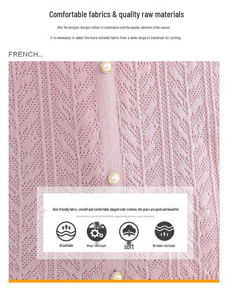 Summer 2025 Ice Silk Knit Doll Collar Cardigan - Women's Short Sleeve Top for Middle-Aged & Elderly