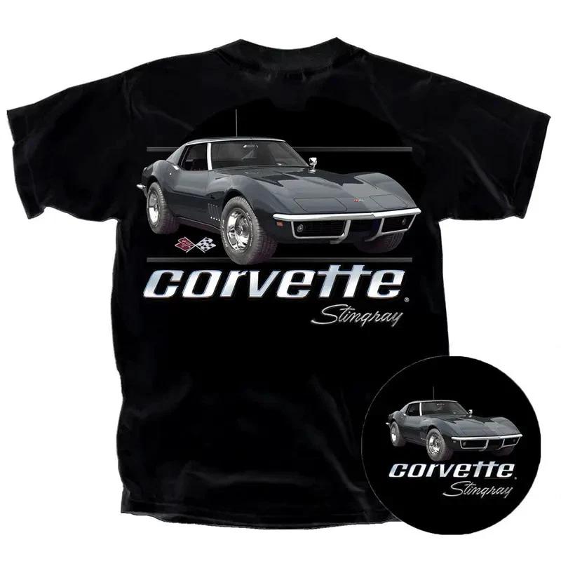 1969 Black Corvette Stingray T-shirt Black, Sports Car Logo Graphic Tee, Classic