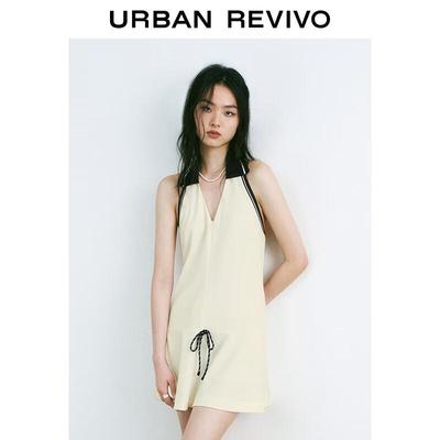 UR Contrast Bow Halter Neck Dress