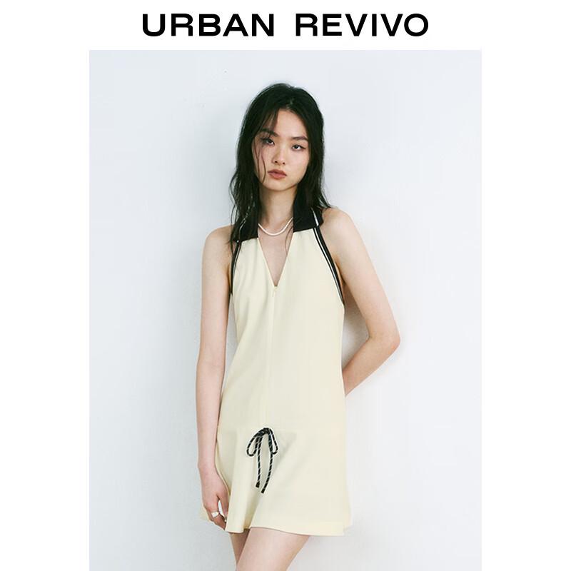 UR 2025 Spring Color-block Bow Halter Neck Mini Dress