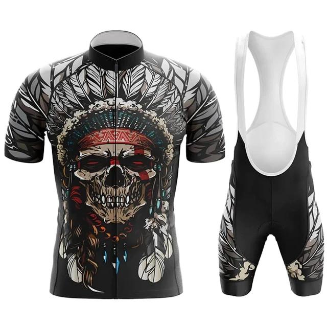 2026 Team Men Summer Skeleton Short Sleeve Cycling Jersey Set MTB Maillot Ropa Ciclismo Bicycle Wear Breathable Cycling Clothing