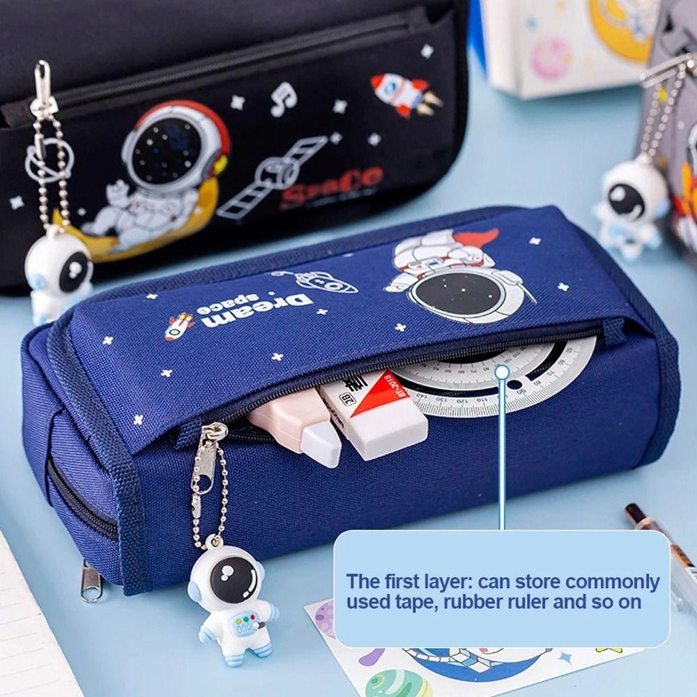 Cartoon Stationery Bag Double Layer Pencil Bag Studen Astronaut Pencil Case  School Supplies