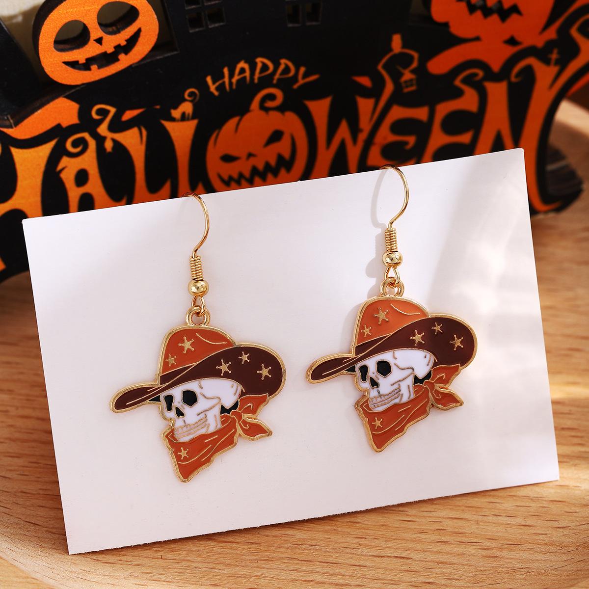 Halloween Drop Oil Print Skull Boots Earrings, Light Luxury High-End Cartoon Western Cowboy Earrings Girl