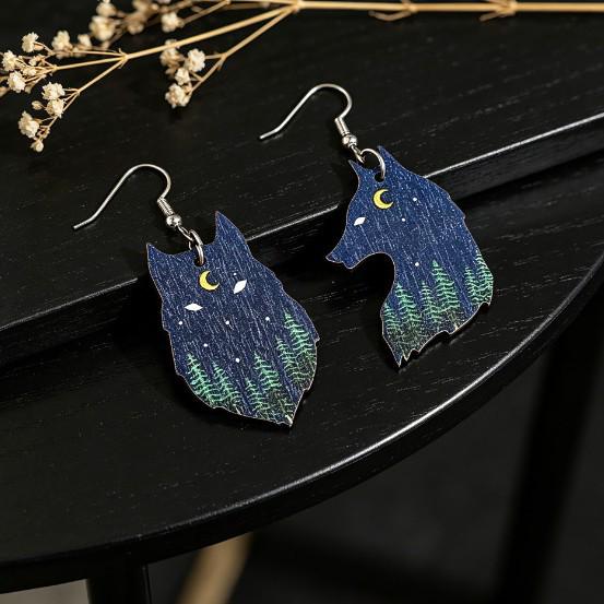 Vintage Cross Earrings: Two-Tone Carved Wolf Design