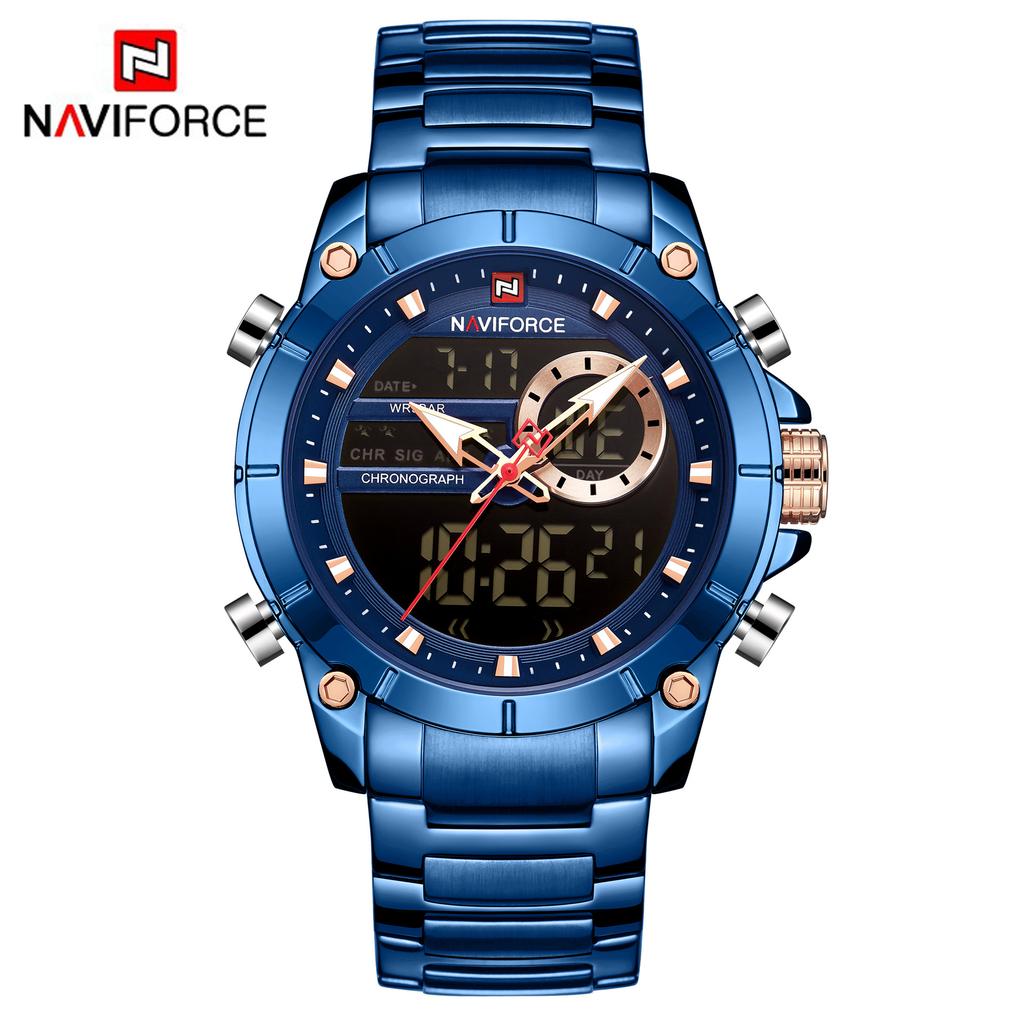 Naviforce 9163 New Fashion Men's Wristwatch Waterproof Dual Display Luxury Digital Quartz Watches for Relogio Masculino Relojes