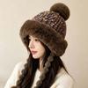 Fur Brim Pompom Braids Hat Striped Knit Earflap Winter Cap Fleece Knit Beanie  Teens