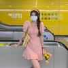 Fashion Elegant Women A-Line Dress Summer Mini Sundress Short Sleeve Casual Solid Color Robe Ruffled Beach Vestidos