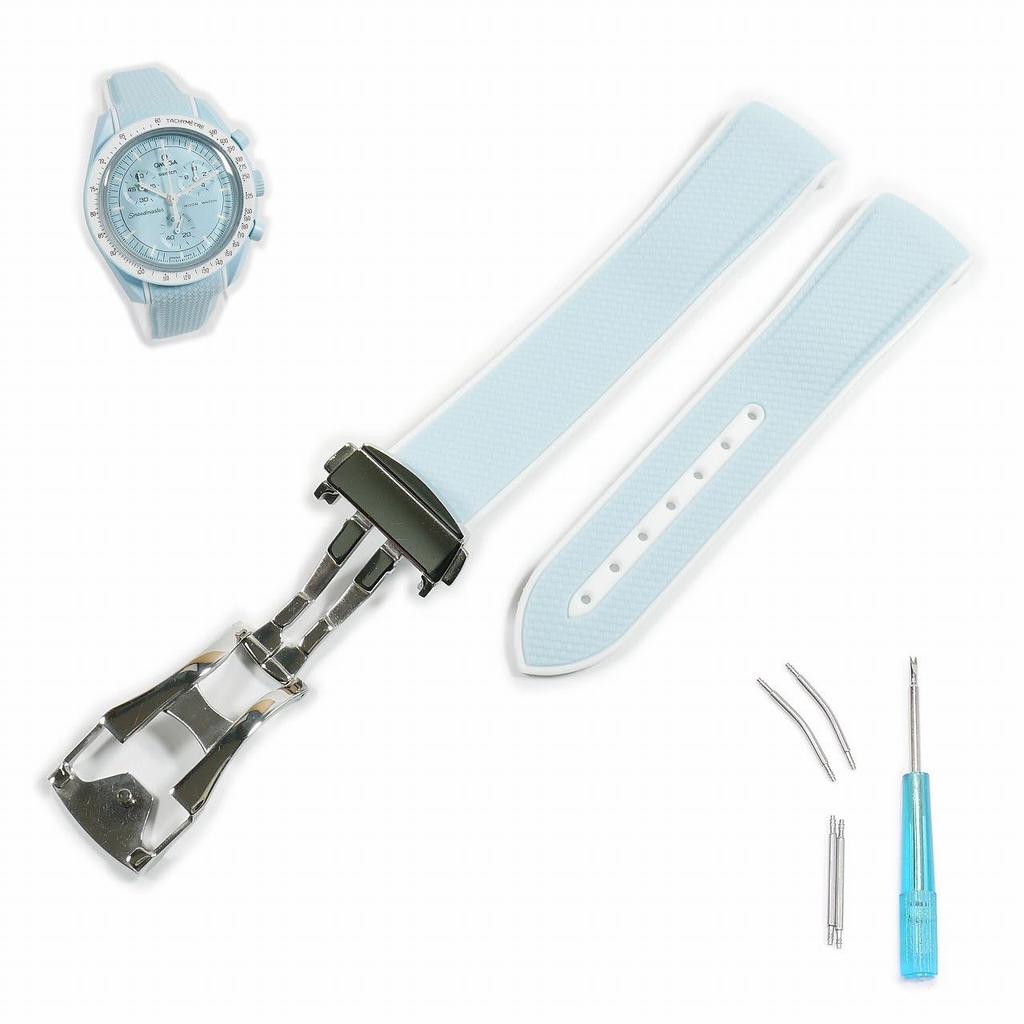Swatch X OMEGA Rubber Strap with Blue D-Buckle (Light & White/Uranus)