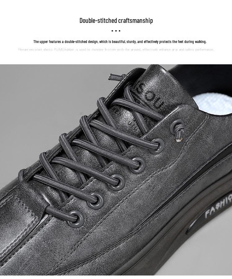 New Men's Autumn Breathable Waterproof Non-slip Black Leather Casual Sneakers