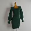 French Style Simple New Solid Square Collar Lantern Sleeve Knitted Dress Women Clothes Autumn and Winter Slim Fit Sheath Sweater Dress