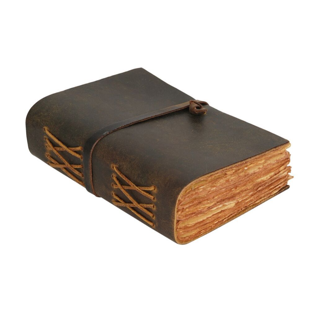 Antique Leather Journal, Brown, A6, - Deckle Edges Watercolor Paper Sketchbook