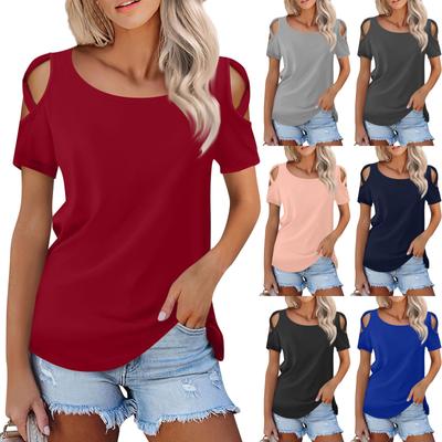 Women's Summer Fashion Casual Solid Color Strapless V-Neck Short Sleeve T-Shirt Top