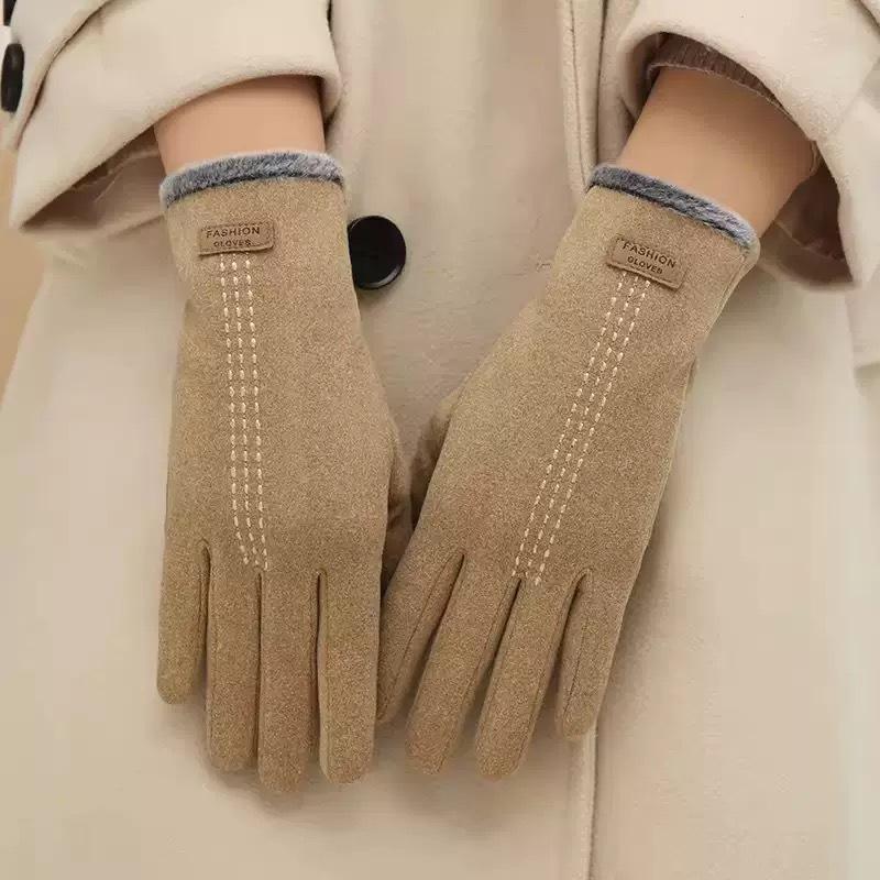 Winter Women Modal Warm Gloves Fur Trim Outdoor Riding Gloves Fashion Sports Driving
