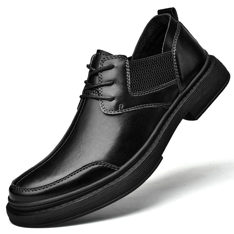 

Men s leather shoes business dress casual shoes Korean version British big head shoes men s simple casual versatile trend 44 чорний