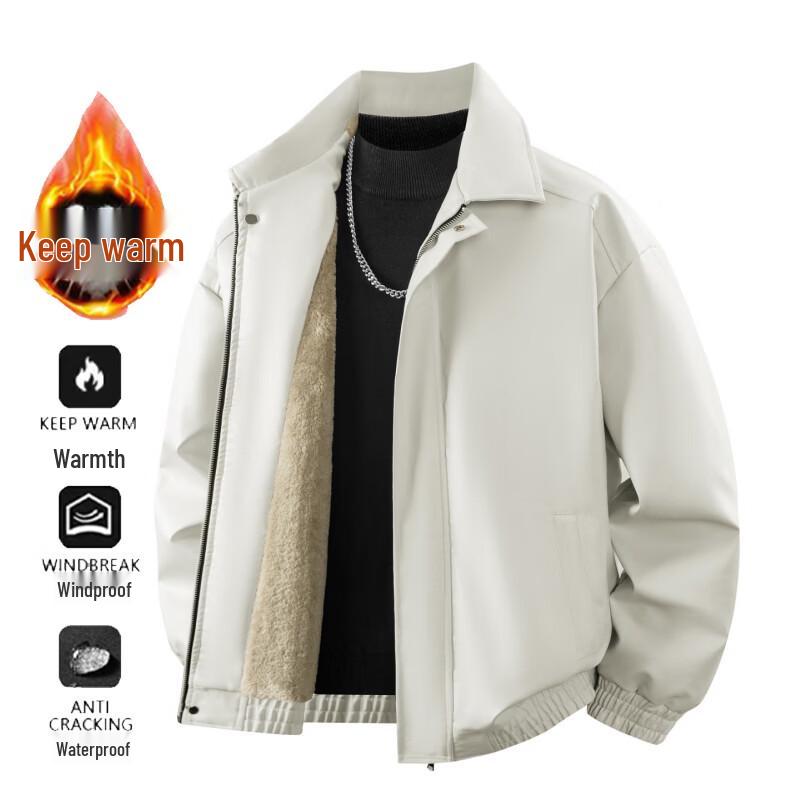 PLAYBOY Men's American Retro Fleece Lined PU Leather Jacket