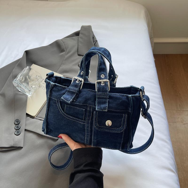 Bolso Cuadrado Pequeño de Mezclilla Bolso de Hombro Cruzado para Mujer