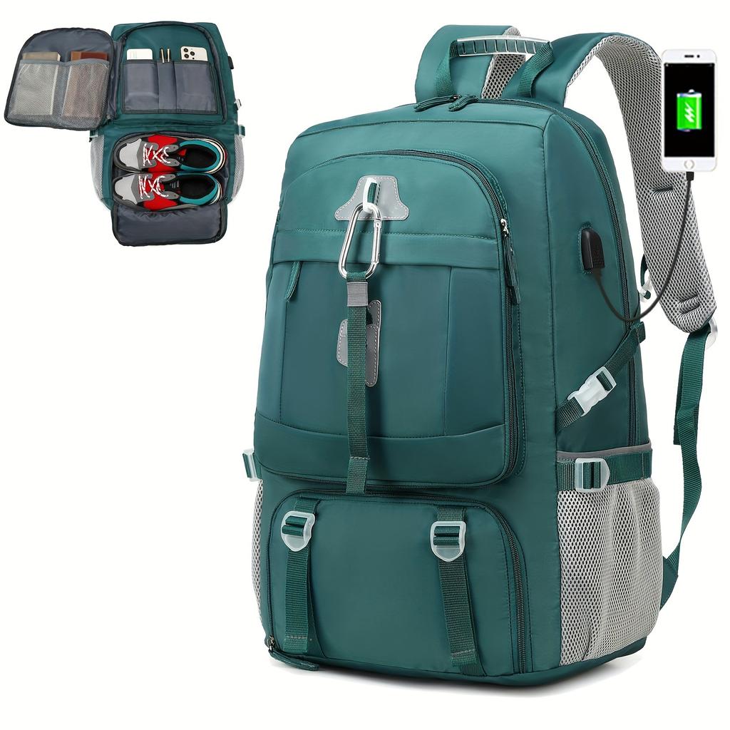 Spacious 17-inch Laptop Backpack For Travel, Camping, And Outdoor Activities, With Separate Compartment For Shoes, Suitable For Both Men And Women.