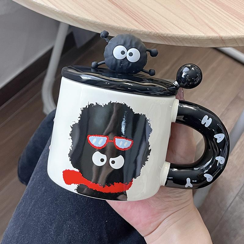 Coal Ball Mug with Lid Ceramic Drinking Cup Birthday Gift for Friends Funny and Creative Men's and Women's Coffee Cups