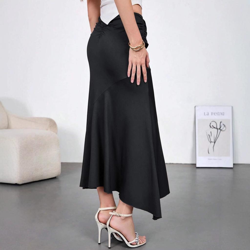 2026 Spring New Style Wooden Decorative High-waisted Slim-fit Hip-hugging Ribbon Women's Skirt