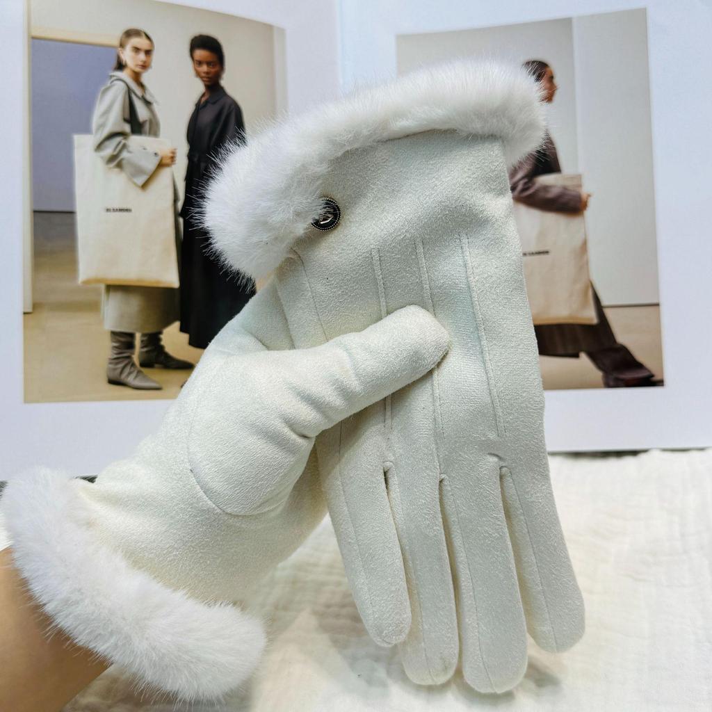 Women's Suede Winter Gloves: Warm, Fleece-Lined, and Windproof for Cycling and Driving