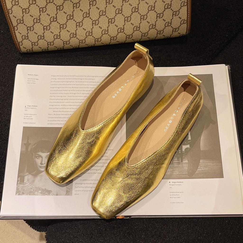 Women's Loafers Genuine Leather Luxury Shoes Grade Silver Heels Gold Pumps Square Toe Elegant Mary Janes Shoes Women