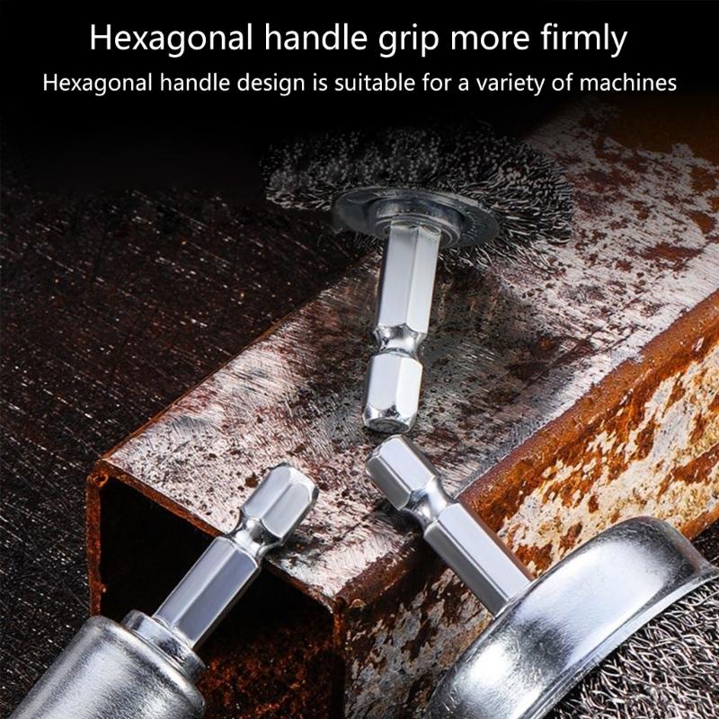 Hex Shank Steel Wire Wheel Brush Ideal For Metal Rusts Removal And Welding Spots Cleaning Tool 1/4Inch Hexagonal Handle