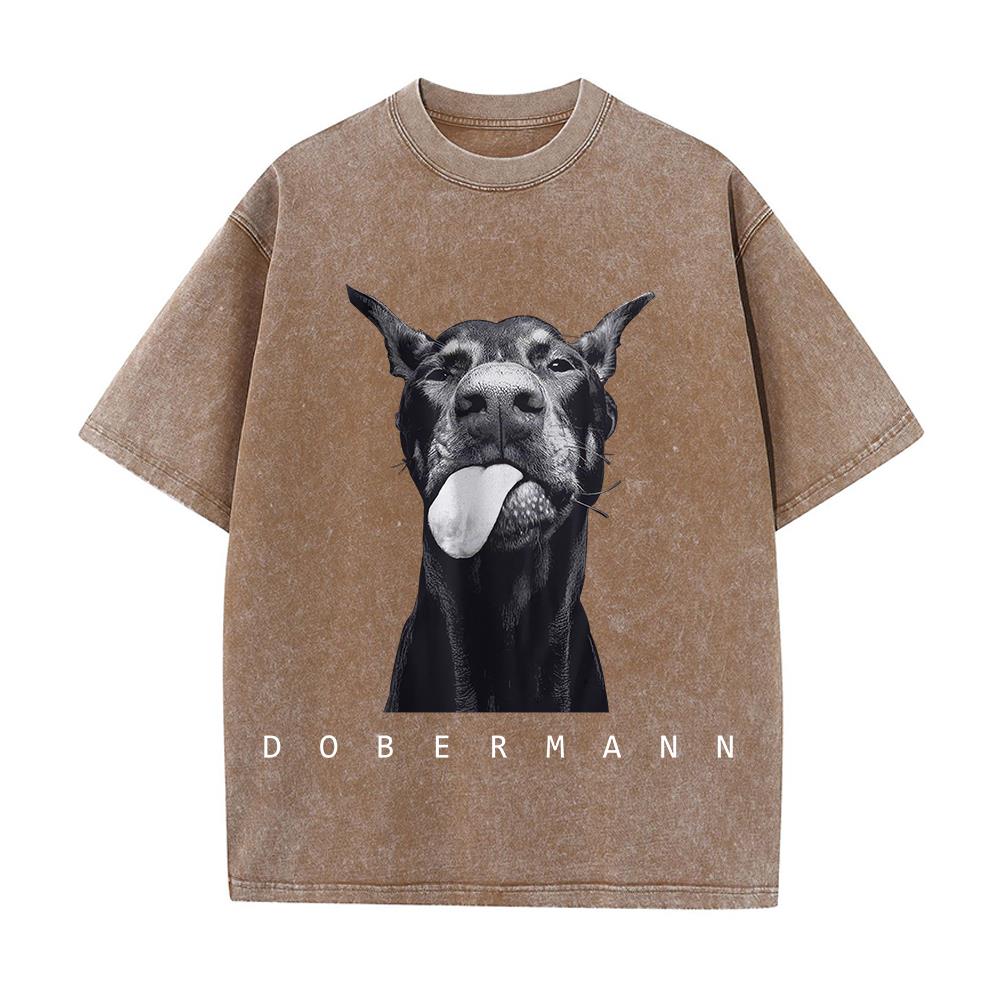 Womans Cotton Washed TShirts Fashion Creativity Doberman Printing Short Sleeve ONeck Loose Distressed Street Female Clothes