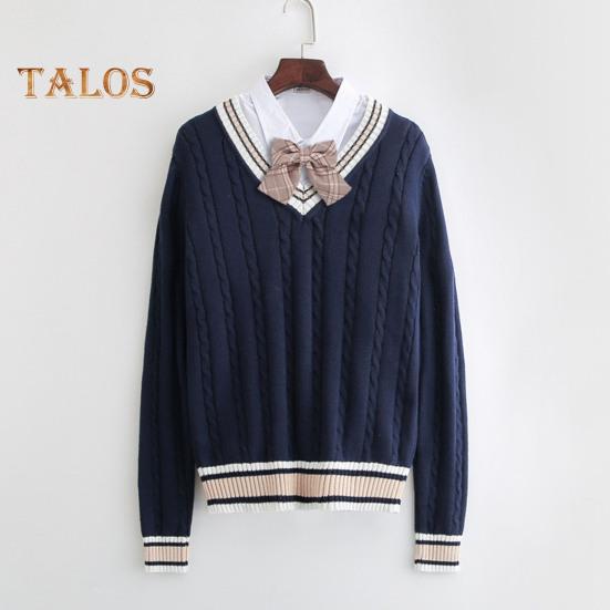 Maglione unisex scollo a V manica lunga coppie uniformi scolastiche vestibilità ampia design color-blocking trama intrecciata stile preppy maglie a maglia