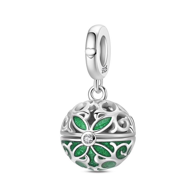 Green Series 925  Silver Dinosaur Bow Puppy Swallow Umbrella Four-Leaf Clover Charm Fit DIY Bracelet Necklace Party Gift