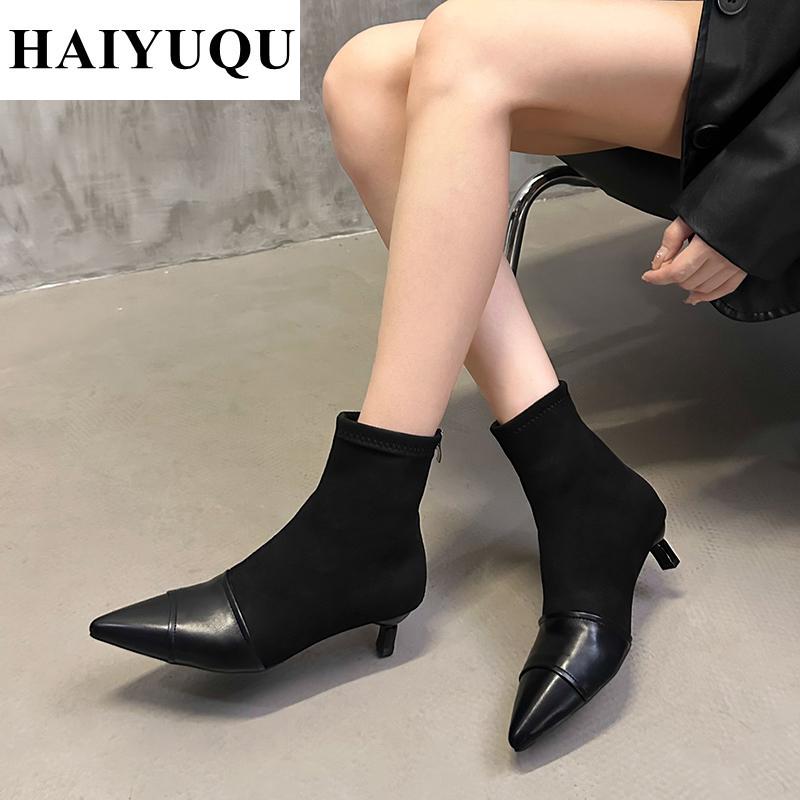 Winter Pointed Toe Women Suede Ankle Boots Stilettos Shoes  Brand New Sexy Fashion Chelsea Boots Dress Pumps Zip Botas Mujer